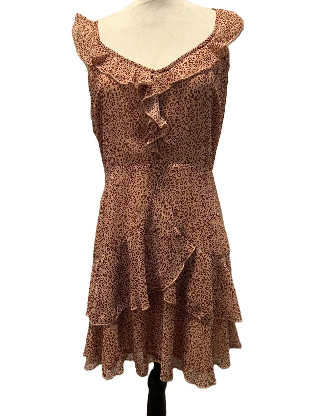 NWT LUSH Brooklyn Sleeveless Brown Leopard Print Ruffled Mini Dress — Size L